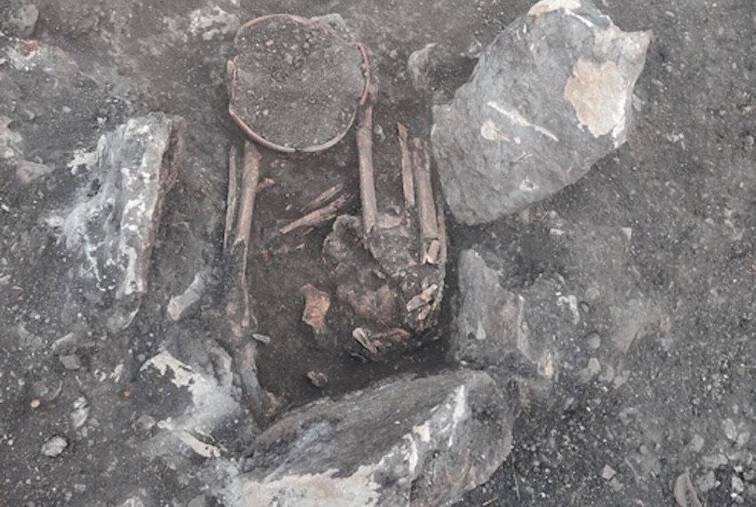 Remains in an ancient Maya burial site in Campeche, Mexico