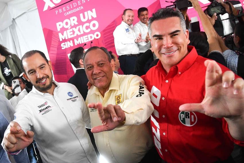 Marko Cortés, Jesús Zambrano and Alejandro Moreno at a campaign event