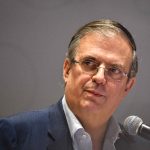 Marcelo Ebrard at a press event