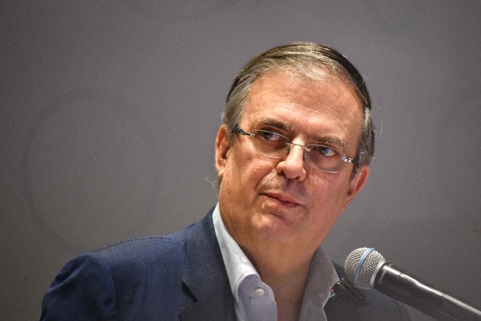 Marcelo Ebrard at a press event