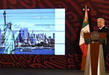 Andrés Manuel López Obrador at his morning press conference lectern