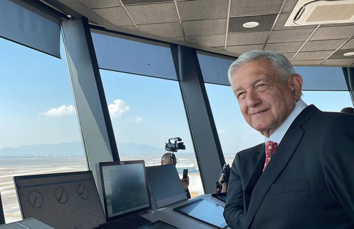 AMLO at inauguration of AIFA in control tower CROP Opening of Felipe Angeles International Airport in Mexico state