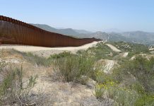 A stretch of the Mexico-US border wall in the desert