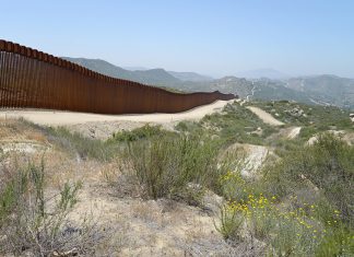 A stretch of the Mexico-US border wall in the desert