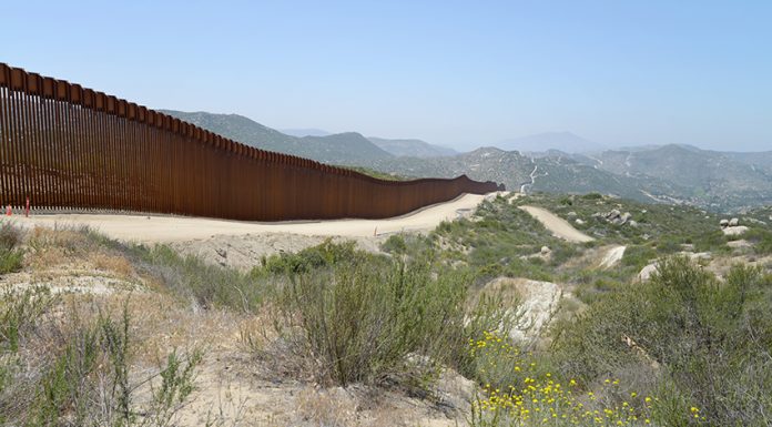 A stretch of the Mexico-US border wall in the desert