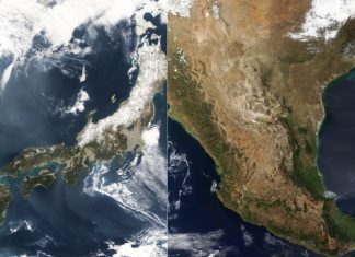 Japan vs Mexico in Numbers Side by side satellite images of Japan and Mexico