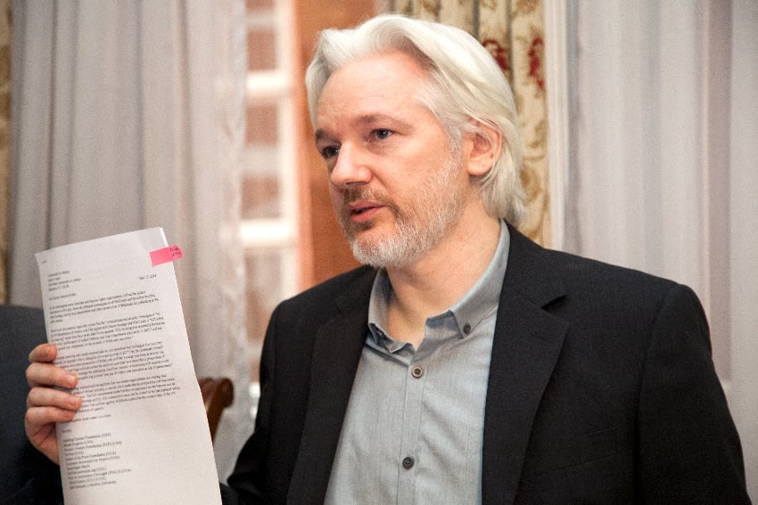 Julian Assange at a press conference in 2014