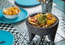 Guacamole in a molcajete