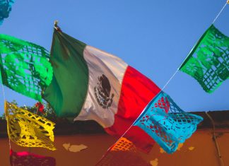Mexican flag and papel picado